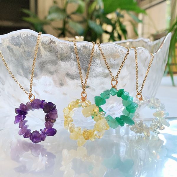 irregular natural stone pendant necklace circle flower ore quartz chips amethysts citrines lapis pink crystal necklace, Silver
irregular natural stone pendant necklace circle flower ore quartz chips amethysts citrines lapis pink crystal necklace, Silver