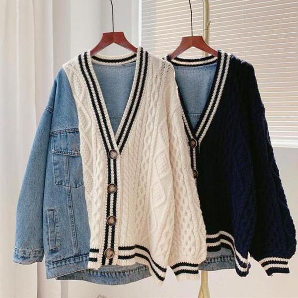 women's knits tees getspring women cardigan denim sweater patchwork overcoat ladies oversized coat winter autumn 221128, White
women's knits tees getspring women cardigan denim sweater patchwork overcoat ladies oversized coat winter autumn 221128, White