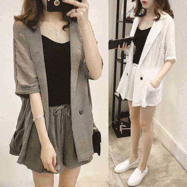 2021 summer new women suits korean oversized ol thin jacket shorts suit cotton linen suit two piece sets blazer and shorts sets j220813, White;black
2021 summer new women suits korean oversized ol thin jacket shorts suit cotton linen suit two piece sets blazer and shorts sets j220813, White;black