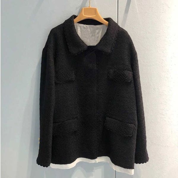 two piece dress new tweed lapel loose autumn and winter coat black medium long heavy woolen coat two-piece set, White
two piece dress new tweed lapel loose autumn and winter coat black medium long heavy woolen coat two-piece set, White