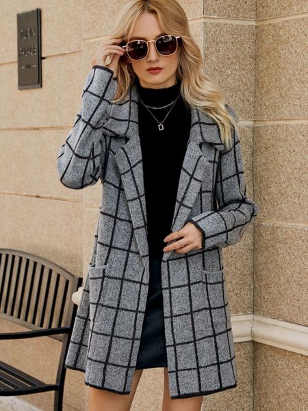women's knits tees autumnwinter women's jackets turndown collar pockets plaid astraight knitted coats traf elegant long cardigan s, White
women's knits tees autumnwinter women's jackets turndown collar pockets plaid astraight knitted coats traf elegant long cardigan s, White