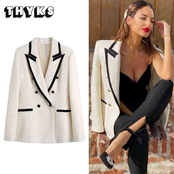 za 2022 women tweed blazer jacket contrast piping jacket vintage long sleeves female suit outerwear chic vest femme traf fashion j220813, White;black
za 2022 women tweed blazer jacket contrast piping jacket vintage long sleeves female suit outerwear chic vest femme traf fashion j220813, White;black