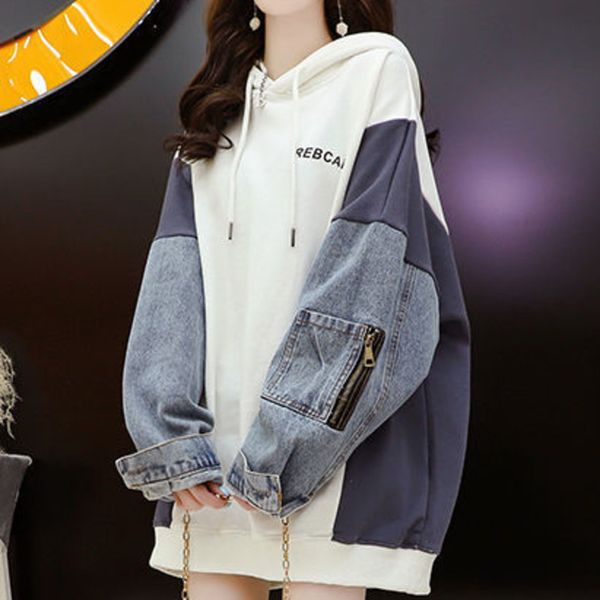 women's hoodies sweatshirts sweatshirt vintage women patchwork pullovers casual streetwear girls letter print hooded denim splicing sp, Black
women's hoodies sweatshirts sweatshirt vintage women patchwork pullovers casual streetwear girls letter print hooded denim splicing sp, Black