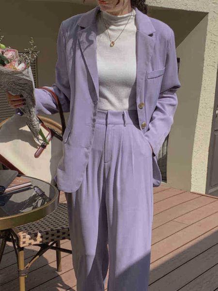 women spring casual loose blazer trousers suits long sleeve jackets wide pipe pants ladies 2 piece set female fashion outfits j220813, White;black
women spring casual loose blazer trousers suits long sleeve jackets wide pipe pants ladies 2 piece set female fashion outfits j220813, White;black