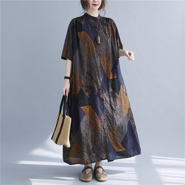 casual dresses johnature women cotton linen shirt dress stand collar half sleeve long dresses block print floral summer vintage dress 221126, Black;gray
casual dresses johnature women cotton linen shirt dress stand collar half sleeve long dresses block print floral summer vintage dress 221126, Black;gray