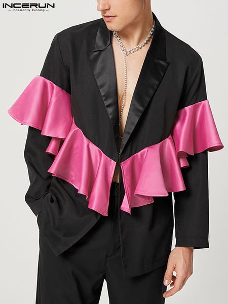 men's suits blazers incerun men blazer patchwork ruffle lapel long sleeve fashion casual streetwear party nightclub thin coats s-5xl 7, White;black
men's suits blazers incerun men blazer patchwork ruffle lapel long sleeve fashion casual streetwear party nightclub thin coats s-5xl 7, White;black