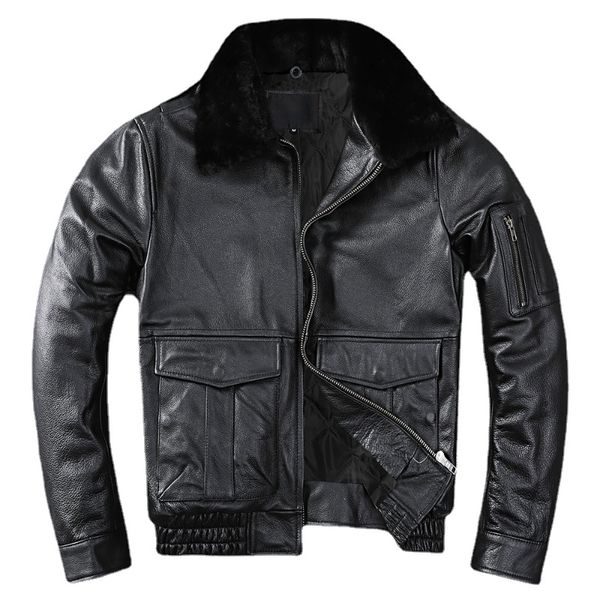 men's leather faux air force flight genuine cow jacket detachable real fur collar thicken warm cowhide clothes men winter coat 221124, Black
men's leather faux air force flight genuine cow jacket detachable real fur collar thicken warm cowhide clothes men winter coat 221124, Black