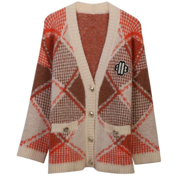 women's knits tees french retro rhombus collision sweater autumn and winter lazy wind loose vneck mediumlength knitted cardigan 221128, White
women's knits tees french retro rhombus collision sweater autumn and winter lazy wind loose vneck mediumlength knitted cardigan 221128, White
