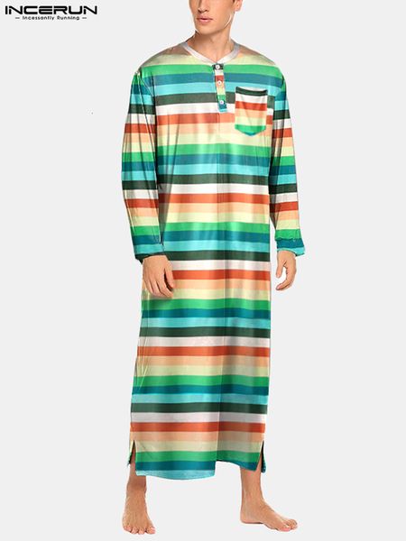 men's sleepwear long sleeve o neck comfy robes incerun colorful striped spring man casual button homewear gown plus size 221124, Black;brown
men's sleepwear long sleeve o neck comfy robes incerun colorful striped spring man casual button homewear gown plus size 221124, Black;brown