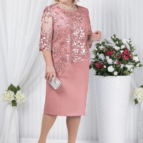 casual dresses half sleeve waist tight fake two piece midi dress embroidery flower lace stitching plus size lady evening dress daily clothin, Black;gray
casual dresses half sleeve waist tight fake two piece midi dress embroidery flower lace stitching plus size lady evening dress daily clothin, Black;gray