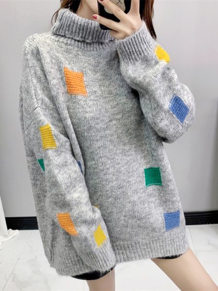 women's sweaters fashion women neck sweater women loose color contrast small square knitted pullover blouse oversized sweater women 22, White;black
women's sweaters fashion women neck sweater women loose color contrast small square knitted pullover blouse oversized sweater women 22, White;black
