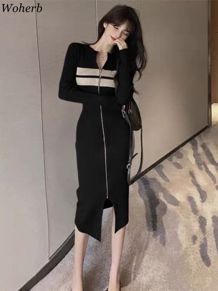casual dresses woherb long sleeve knitted dress women slim temperament elegant elastic y2k bodycon vestido midi zipper korean 221125, Black;gray
casual dresses woherb long sleeve knitted dress women slim temperament elegant elastic y2k bodycon vestido midi zipper korean 221125, Black;gray