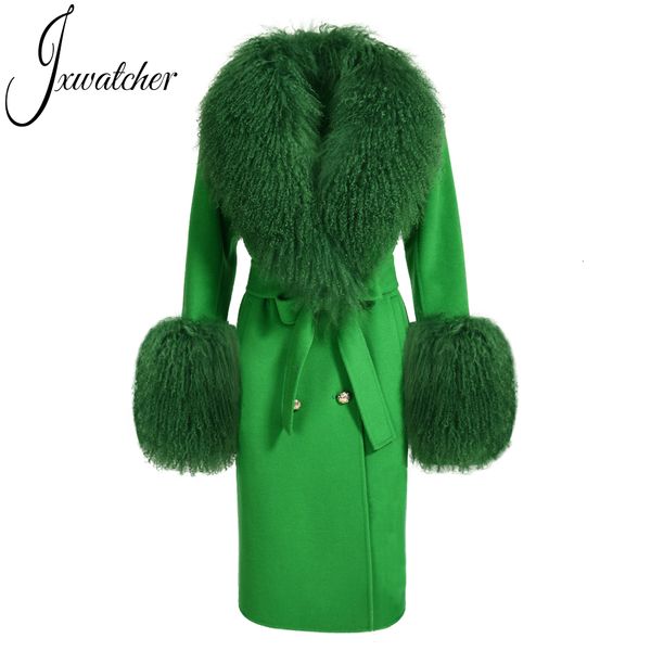 women's wool blends wool cashmere coat women with luxury real mongolian sheep fur collar ladies double faced coat belt winter autumn lo, Black
women's wool blends wool cashmere coat women with luxury real mongolian sheep fur collar ladies double faced coat belt winter autumn lo, Black