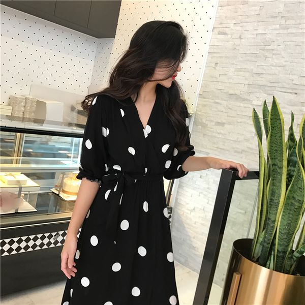 casual dresses superaen summer women's dress korean style fashion vneck ladies long dress casual half sleeve dot dress female 221126, Black;gray
casual dresses superaen summer women's dress korean style fashion vneck ladies long dress casual half sleeve dot dress female 221126, Black;gray