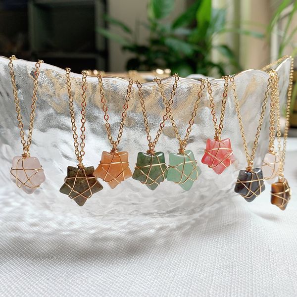 natural stone wire wrap star pendant reiki healing crystal tiger eye quartz aventurines necklace for women jewelry, Silver
natural stone wire wrap star pendant reiki healing crystal tiger eye quartz aventurines necklace for women jewelry, Silver
