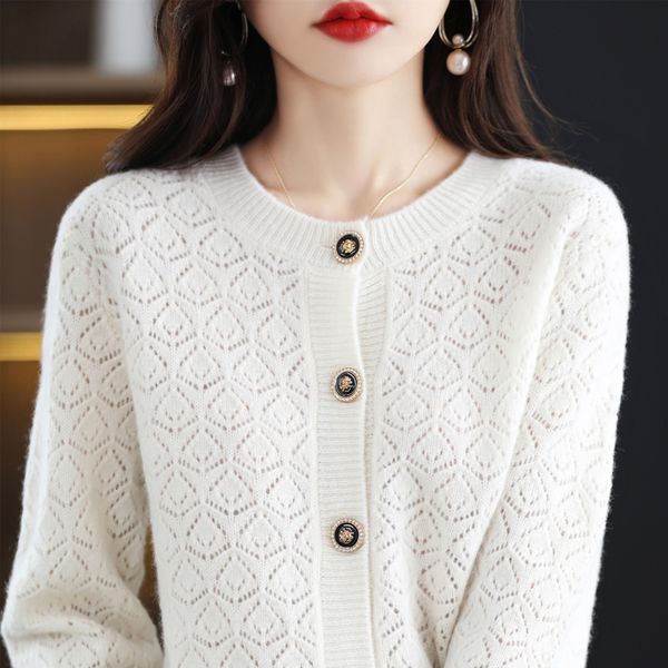 women's knits tees autumn winter pure wool women's cardigan round neck hollowedout versatile cashmere korean version loose sweater, White
women's knits tees autumn winter pure wool women's cardigan round neck hollowedout versatile cashmere korean version loose sweater, White