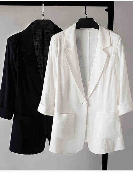 black white thin blazer women 2022 new spring summer half sleeve korean slim casual solid sun protection jacket j220813, White;black
black white thin blazer women 2022 new spring summer half sleeve korean slim casual solid sun protection jacket j220813, White;black