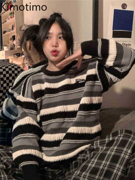 women's sweaters kimotimo retro striped knitted sweater women autumn new loose round neck sweater american casual long sleeves hit colo, White;black
women's sweaters kimotimo retro striped knitted sweater women autumn new loose round neck sweater american casual long sleeves hit colo, White;black