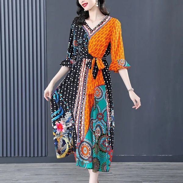 casual dresses y2k woman vintage midi bandage dress half sleeve vneck summer silk fashion printing split folk elegant female dresses 221126, Black;gray
casual dresses y2k woman vintage midi bandage dress half sleeve vneck summer silk fashion printing split folk elegant female dresses 221126, Black;gray