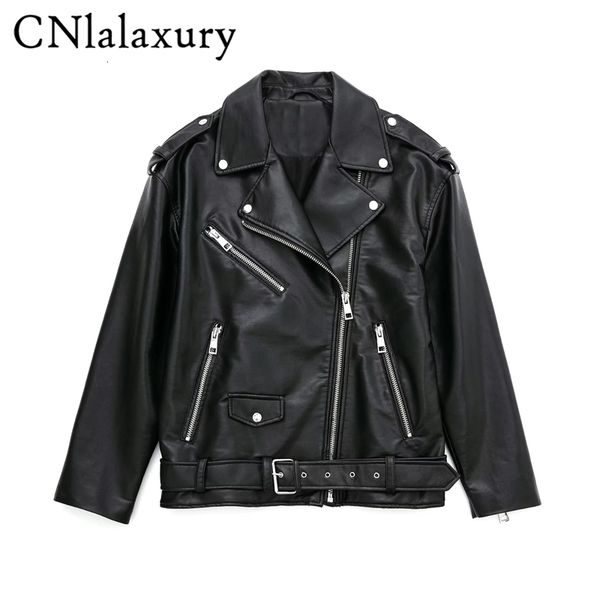 men's leather faux cnlalaxury jacket women casual pu loose motorcycle outwear female streetwear oversized coat korean chic spring 22112, Black
men's leather faux cnlalaxury jacket women casual pu loose motorcycle outwear female streetwear oversized coat korean chic spring 22112, Black
