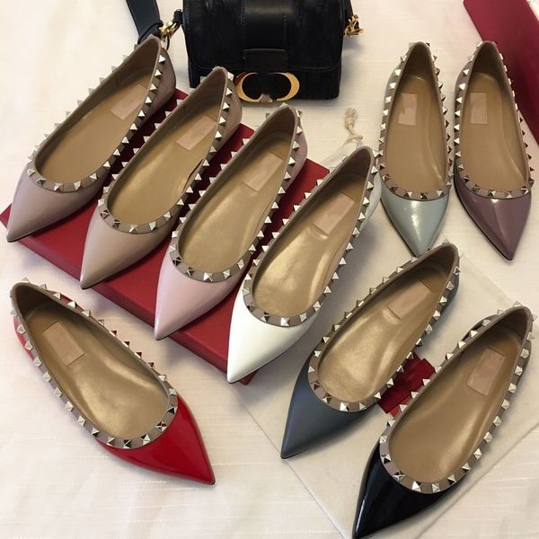 designer women rivets shoes pointed toe flat bottom sandals nude black shiny patent leather dress shoes red pink blue yellow pinkycolor with
designer women rivets shoes pointed toe flat bottom sandals nude black shiny patent leather dress shoes red pink blue yellow pinkycolor with