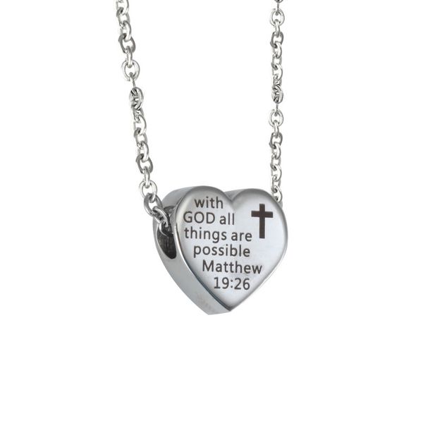 womens heart pendant necklaces all things are possilbe matthew stainless steel heart charm necklace inspirational quote religious jewelry gi, Silver