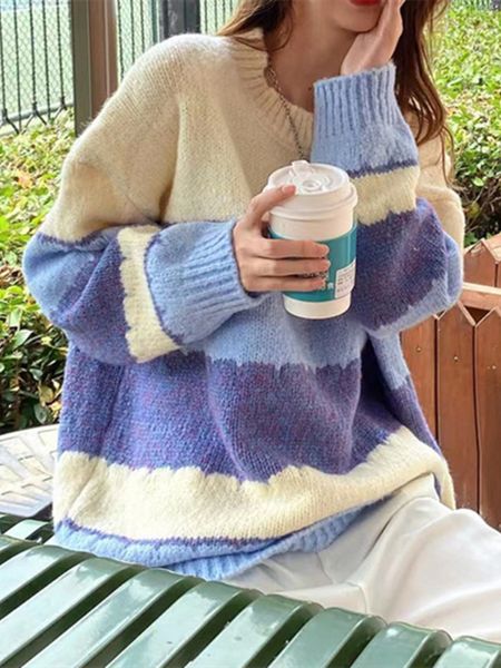 women's sweaters fashion contrast color wide striped sweater women's loose winter pullover round collar winter oversized sweater w, White;black
women's sweaters fashion contrast color wide striped sweater women's loose winter pullover round collar winter oversized sweater w, White;black