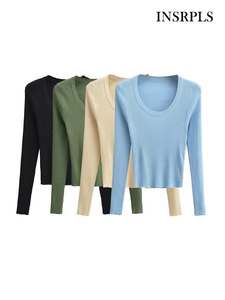 women's knits tees insrpls women fashion basic fitted rib knit sweater vintage o neck long sleeve female pullovers chic 221128, White
women's knits tees insrpls women fashion basic fitted rib knit sweater vintage o neck long sleeve female pullovers chic 221128, White
