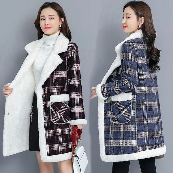 women's wool blends winter korean plus velvet thicken women's jacket warm loose plaid long outerwear faux lamb velvet coats large, Black
women's wool blends winter korean plus velvet thicken women's jacket warm loose plaid long outerwear faux lamb velvet coats large, Black