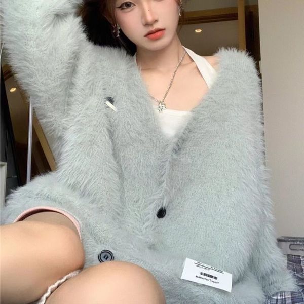 women s knits tees limiguyue minimalist knitted sweaters women autumn winter jumper v neck vintage mink cashmere single breasted oversized k, White
women s knits tees limiguyue minimalist knitted sweaters women autumn winter jumper v neck vintage mink cashmere single breasted oversized k, White