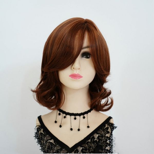 europe and united states chestnut brown girls oblique bangs wig cos long micro-curl wig ladies full head, Black
europe and united states chestnut brown girls oblique bangs wig cos long micro-curl wig ladies full head, Black