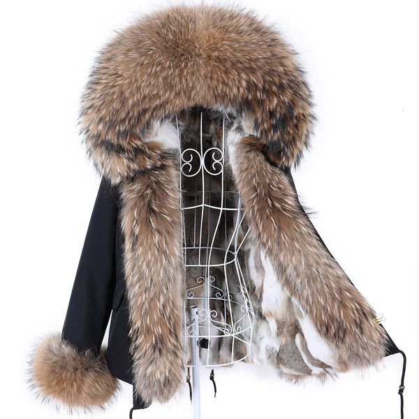 women's fur faux maomaokong winter women parka cotton jacket real coat natural hooded rabbit liner thick warm outerwear female 221125, Black
women's fur faux maomaokong winter women parka cotton jacket real coat natural hooded rabbit liner thick warm outerwear female 221125, Black