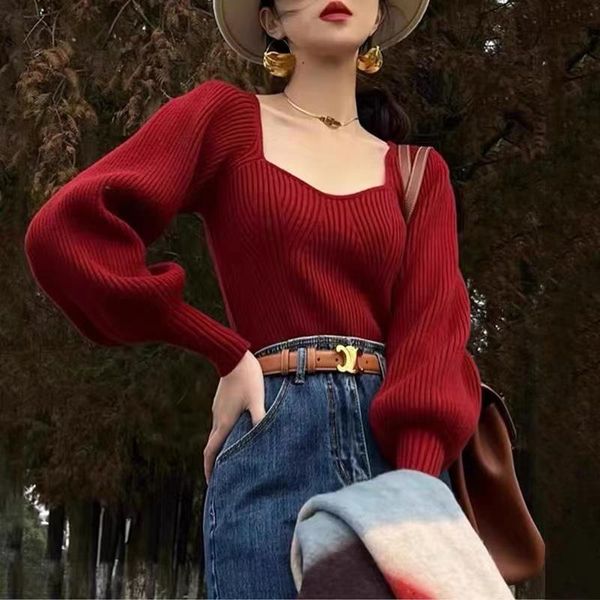 women's sweaters french vintage red square neck sweater autumn winter long sleeve puff sleeve knited korean elegant clothing for female, White;black
women's sweaters french vintage red square neck sweater autumn winter long sleeve puff sleeve knited korean elegant clothing for female, White;black
