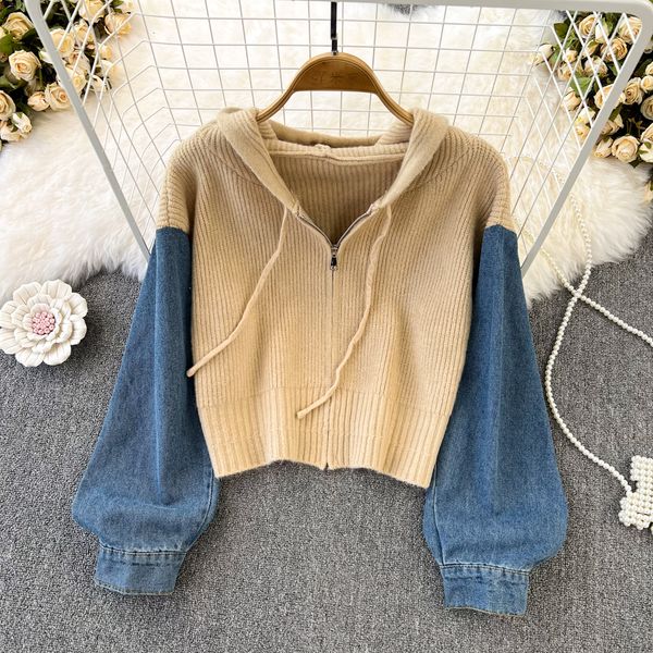 women's knits tees denim patchwork sweater cardigan women fashion hooded long sleeve knitted coat femlae korean streetwear y2k hoodies, White
women's knits tees denim patchwork sweater cardigan women fashion hooded long sleeve knitted coat femlae korean streetwear y2k hoodies, White