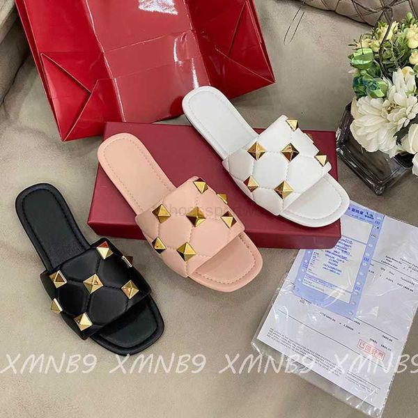 designer slides women rivet design slippers new slide casual shoes fashion luxurys beach holiday summer, Black