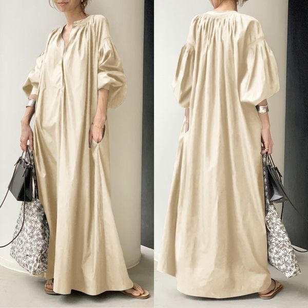 casual dresses elegant solid shirt dress women s spring sundress zanzea lantern sleeve maxi vestidos female v neck robe 221125, Black;gray
casual dresses elegant solid shirt dress women s spring sundress zanzea lantern sleeve maxi vestidos female v neck robe 221125, Black;gray