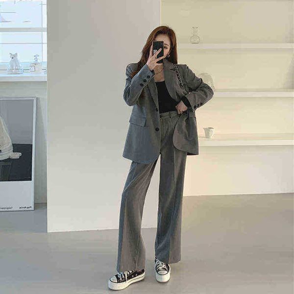 autumn office lady blazer sets korean style loose grey jacket high waist wide pipes pants 2 two piece set women outfits j220813, White;black
autumn office lady blazer sets korean style loose grey jacket high waist wide pipes pants 2 two piece set women outfits j220813, White;black