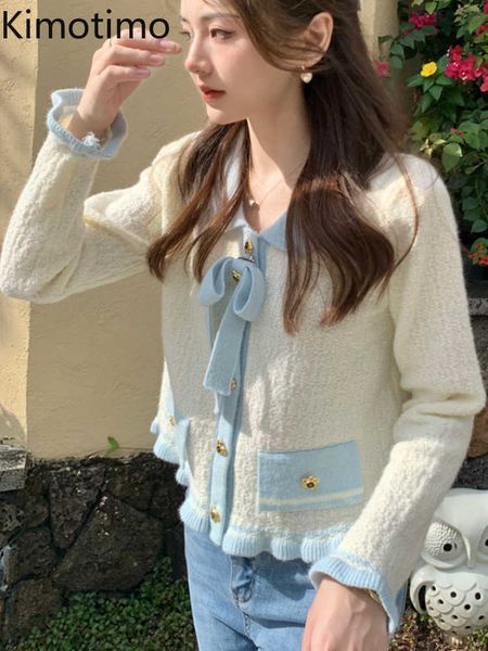 women's sweaters kimotimo bow lace up knit vest women 2022 new mold edge colorblcok sweater korean chic long sleeve small scent jacket, White;black
women's sweaters kimotimo bow lace up knit vest women 2022 new mold edge colorblcok sweater korean chic long sleeve small scent jacket, White;black
