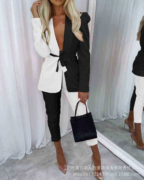 2022 fashion new woman color contrast jacket pants suit personality trendy fashion ladies temperament fits for ladyfemale j220813, White;black
2022 fashion new woman color contrast jacket pants suit personality trendy fashion ladies temperament fits for ladyfemale j220813, White;black