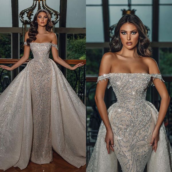 fashion sequins mermaid wedding dresses off shoulder lace bridal gowns aso ebi shiny beads bride dress arabic, White
fashion sequins mermaid wedding dresses off shoulder lace bridal gowns aso ebi shiny beads bride dress arabic, White