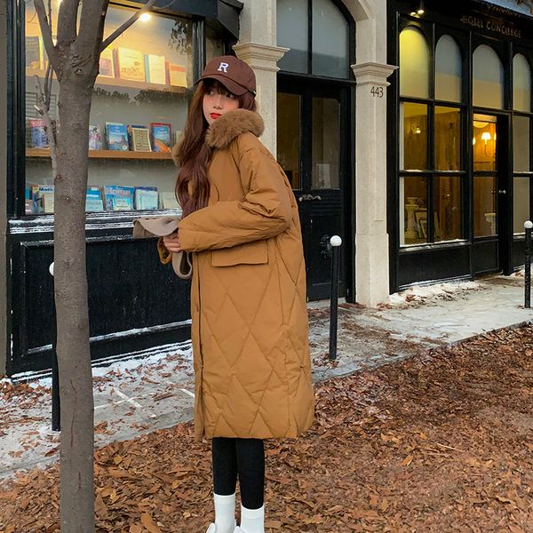 women's down parkas winter women pink fur collar long parkas pocket female warm oversize rhombus pattern cotton overcoat single breaste, Black
women's down parkas winter women pink fur collar long parkas pocket female warm oversize rhombus pattern cotton overcoat single breaste, Black