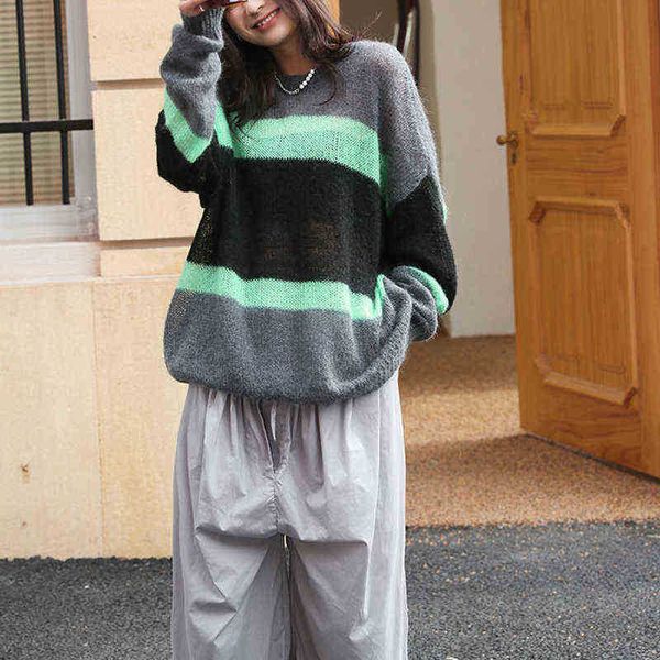 women's sweaters y2k oversized thin sweaters korean style green and black striped sweater women 2021 new retro lazy sweater case clothi, White;black
women's sweaters y2k oversized thin sweaters korean style green and black striped sweater women 2021 new retro lazy sweater case clothi, White;black