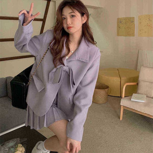 french style women spring two piece set long sleeves bow small suit jacket coat high waist plisse mini skirt fits 2 piece j220813, White;black
french style women spring two piece set long sleeves bow small suit jacket coat high waist plisse mini skirt fits 2 piece j220813, White;black