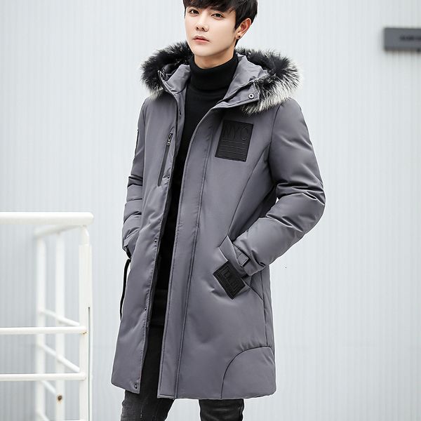 men's down parkas winter xdfv jacket windbreaker korean style youth slim fur collar hooded long coats white duck 221125, Black
men's down parkas winter xdfv jacket windbreaker korean style youth slim fur collar hooded long coats white duck 221125, Black