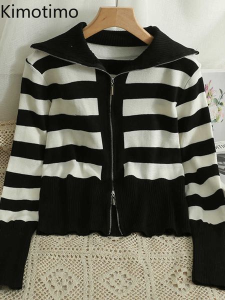 women's sweaters kimotimo striped zipper knitted vest women 2022 autumn turn down collar long sleeve sweater korean chic casual streetw, White;black
women's sweaters kimotimo striped zipper knitted vest women 2022 autumn turn down collar long sleeve sweater korean chic casual streetw, White;black