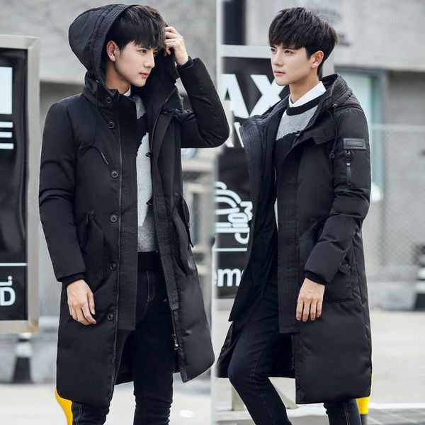 men's down parkas winter xdfv clothing hooded warm jacket windbreaker korean style youth long solid color thicken puffer 221125, Black
men's down parkas winter xdfv clothing hooded warm jacket windbreaker korean style youth long solid color thicken puffer 221125, Black