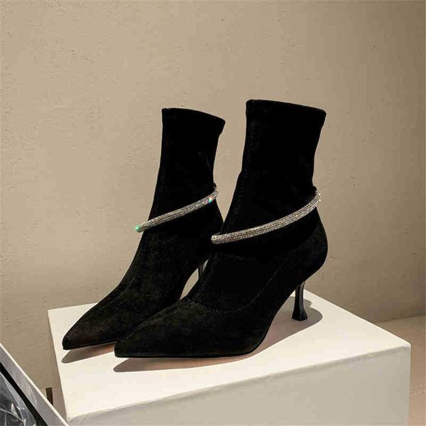 boots luxury women premium suede pointed toe high heels designer rhinestone chain pin buckle ankle boots fashion runway high heels 220903, Black
boots luxury women premium suede pointed toe high heels designer rhinestone chain pin buckle ankle boots fashion runway high heels 220903, Black