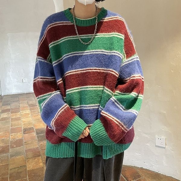 men's sweaters winter stripe sweater men warm fashion casual knit pullover men korean loose oversize long sleeve sweater mens jumper cl, White;black
men's sweaters winter stripe sweater men warm fashion casual knit pullover men korean loose oversize long sleeve sweater mens jumper cl, White;black