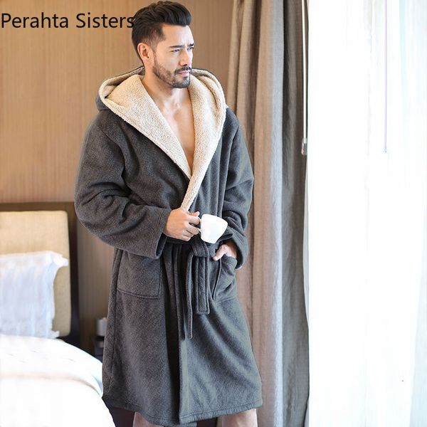 men's sleepwear brand winter robe double layer thick soft flannel hooded bathrobes male comfort gray knee length home warm dressing gow, Black;brown
men's sleepwear brand winter robe double layer thick soft flannel hooded bathrobes male comfort gray knee length home warm dressing gow, Black;brown