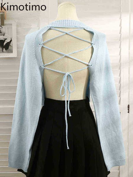 women's sweaters kimotimo bow lace up backless sweater women 2022 new long sleeve short sweater korean chic design solid all match knit, White;black
women's sweaters kimotimo bow lace up backless sweater women 2022 new long sleeve short sweater korean chic design solid all match knit, White;black